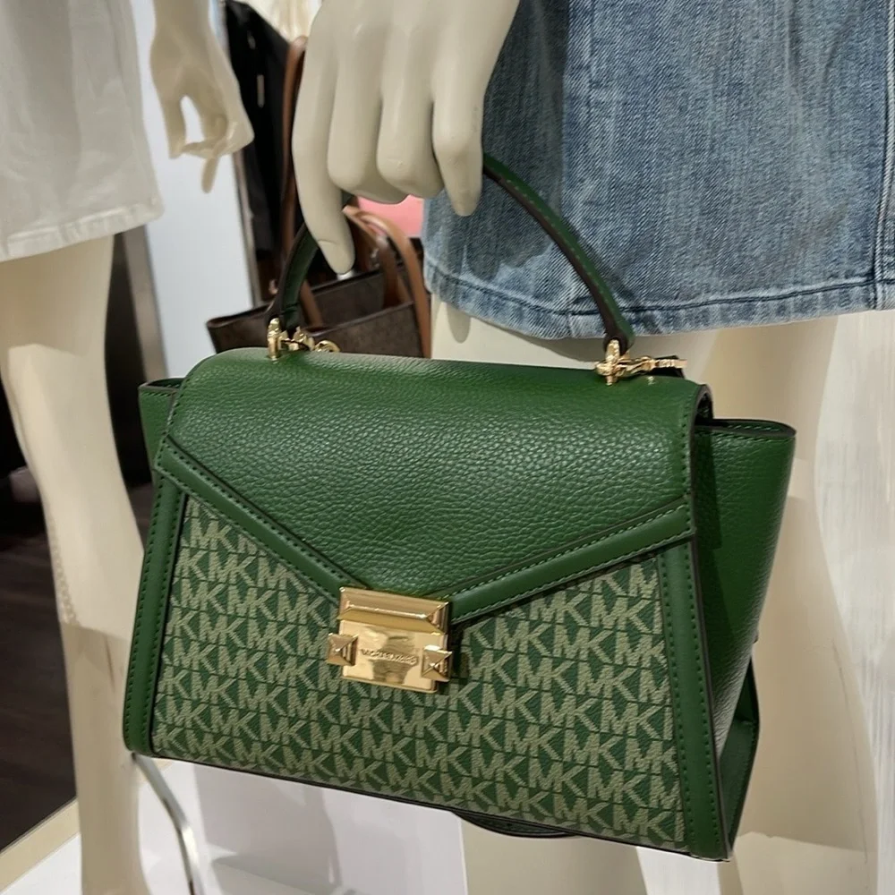 MICHAEL KORS Whitney Medium Flap TH Satchel Fern Green NWT